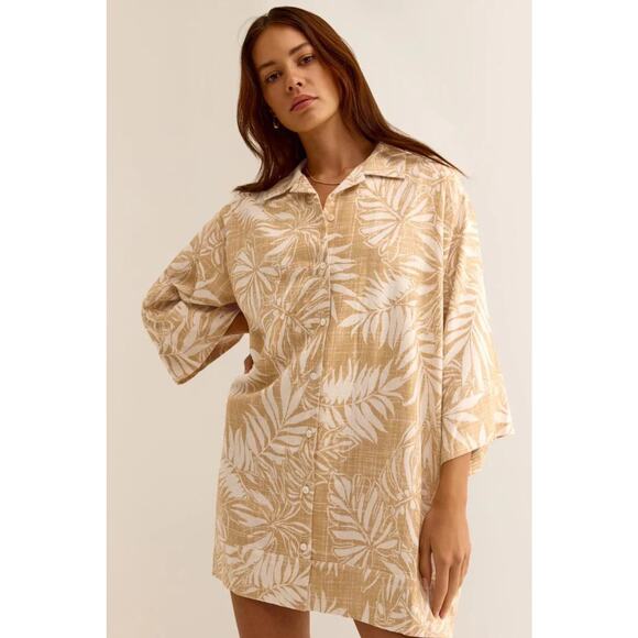 Z Supply Sandcastle Camden Sandy Bay Palm Women's Tunic Dress Size M Coverup - Picture 8 of 8